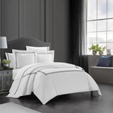 Chic Home Ella Cotton Duvet Cover Set Solid White Dual Stripe Embroidered Border Zig-Zag Details Hotel Collection Bedding - Includes Sheets Pillowcases Pillow Shams - 7 Piece - Black