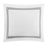 Chic Home Ella Cotton Duvet Cover Set Solid White Dual Stripe Embroidered Border Zig-Zag Details Hotel Collection Bedding - Includes Sheets Pillowcases Pillow Shams - 7 Piece - Black