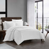 Chic Home Alexander Cotton Duvet Cover Set Solid White With Dual Stripe Embroidered Hotel Collection Bedding - Includes Two Pillow Shams - 3 Piece - Beige