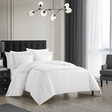 Chic Home Alexander Cotton Duvet Cover Set Solid White With Dual Stripe Embroidered Hotel Collection Bedding - Includes Two Pillow Shams - 3 Piece - Grey