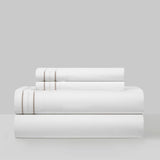 Chic Home Alexander Cotton Duvet Cover Set With Dual Stripe Embroidered Hotel Collection Bed In A Bag Bedding - Includes Sheets Pillowcases Pillow Shams - 7 Piece - Beige