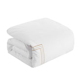 Chic Home Alexander Cotton Duvet Cover Set Solid White With Dual Stripe Embroidered Hotel Collection Bedding - Includes Two Pillow Shams - 3 Piece - Gold