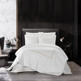 Chic Home Alford Organic Cotton Duvet Cover Set Dual Stripe Embroidered Border Hotel Collection Bed In A Bag Bedding - Includes Sheets Pillowcases Pillow Shams - 7 Piece - Gold