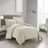 Chic Home Morgan Duvet Cover Set Contemporary Two Tone Striped Pattern Bed In A Bag Bedding - Sheets Pillowcases Pillow Shams Included - 7 Piece - Beige
