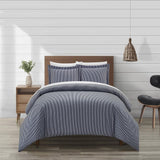 Chic Home Morgan Duvet Cover Set Contemporary Two Tone Striped Pattern Bed In A Bag Bedding - Sheets Pillowcases Pillow Shams Included - 7 Piece - Navy