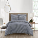 Chic Home Morgan Duvet Cover Set Contemporary Two Tone Striped Pattern Bed In A Bag Bedding - Sheets Pillowcases Pillow Shams Included - 7 Piece - Navy