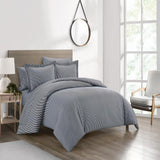 Chic Home Morgan Duvet Cover Set Contemporary Two Tone Striped Pattern Bed In A Bag Bedding - Sheets Pillowcases Pillow Shams Included - 7 Piece - Navy