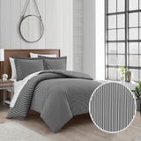 Chic Home Morgan Duvet Cover Set Contemporary Two Tone Striped Pattern Bedding - Pillow Shams Included - 3 Piece - Charcoal