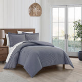 Chic Home Morgan Duvet Cover Set Contemporary Two Tone Striped Pattern Bed In A Bag Bedding - Sheets Pillowcases Pillow Shams Included - 7 Piece - Navy