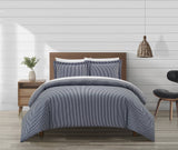 Chic Home Morgan Duvet Cover Set Contemporary Two Tone Striped Pattern Bed In A Bag Bedding - Sheets Pillowcases Pillow Shams Included - 7 Piece - Navy