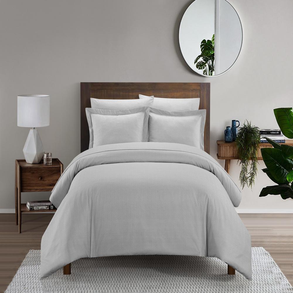 Chic Home Laurel Duvet Cover Set Graphic Herringbone Pattern Print Design Bedding - Pillow Shams Included - 3 Piece - Grey