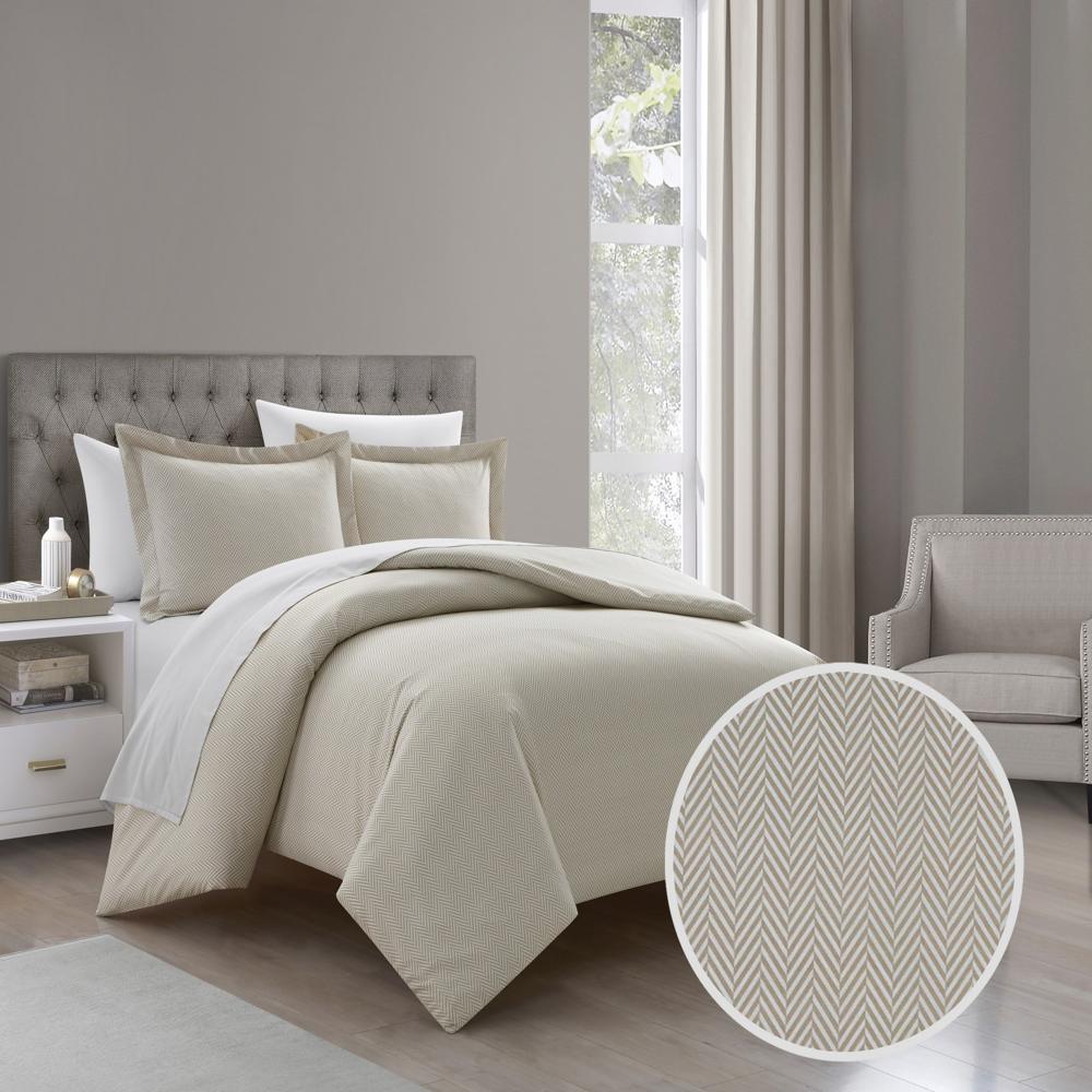 Chic Home Laurel Duvet Cover Set Graphic Herringbone Pattern Print Design Bedding - Pillow Shams Included - 3 Piece - Beige