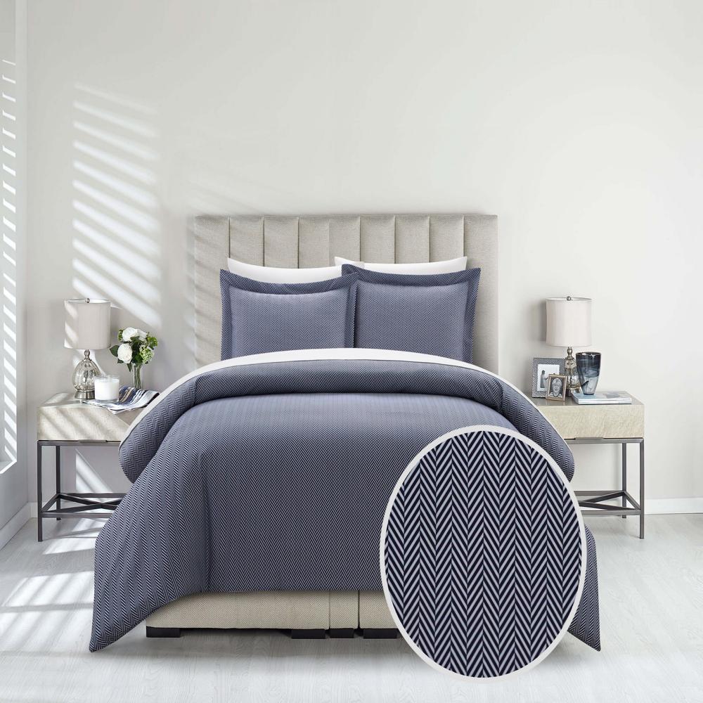 Chic Home Laurel Duvet Cover Set Graphic Herringbone Pattern Print Design Bedding - Pillow Shams Included - 3 Piece - Navy