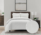 Chic Home Wesley Duvet Cover Set Contemporary Solid White With Dot Striped Pattern Print Design Bedding - Pillow Shams Included - 3 Piece - Green