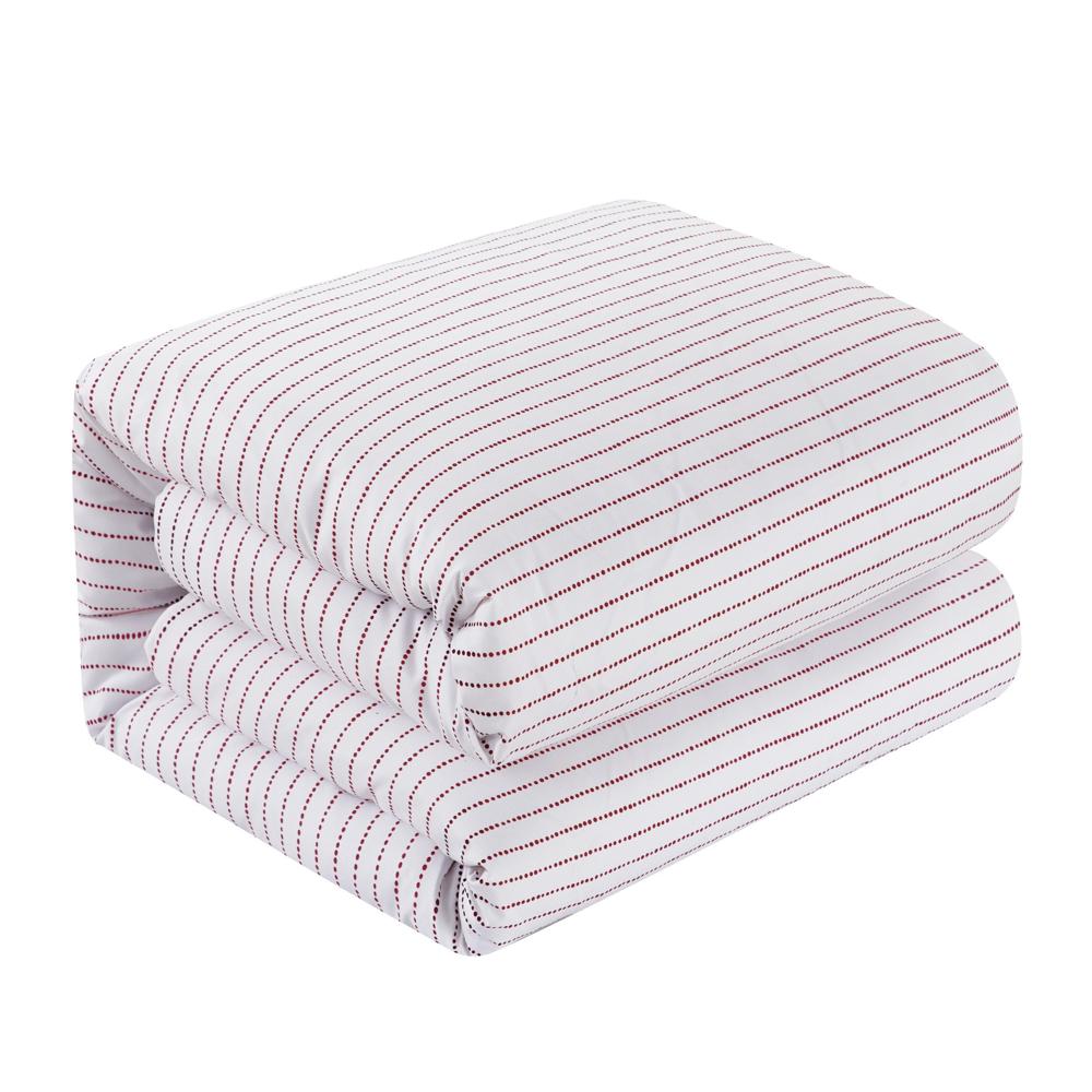 Chic Home Wesley Duvet Cover Set Contemporary Solid White With Dot Striped Pattern Print Design Bed In A Bag Bedding - Sheets Pillowcases Pillow Shams Included - 7 Piece - Wine Red