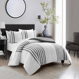 Chic Home Salma Cotton Duvet Cover Set Clip Jacquard Striped Pattern Design Bedding - Decorative Pillow Shams Included - 3 Piece - Grey