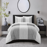 Chic Home Salma Cotton Duvet Cover Set Clip Jacquard Striped Pattern Design Bedding - Decorative Pillow Shams Included - 3 Piece - Grey