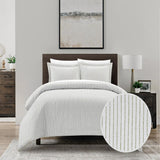 Chic Home Wesley Duvet Cover Set Contemporary Solid White With Dot Striped Pattern Print Design Bedding - Pillow Sham Included - 2 Piece - Twin 68x90