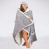 Chic Home Ansen Snuggle Hoodie Leaf Pattern Metallic Print Robe Cozy Super Soft Ultra Plush Micromink Sherpa Lined Wearable Blanket with 2 Pockets Hood Button Closure - 51x71”