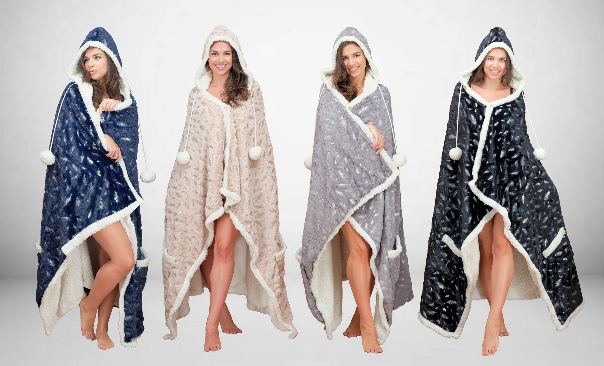 Chic Home Ansen Snuggle Hoodie Leaf Pattern Metallic Print Robe Cozy Super Soft Ultra Plush Micromink Sherpa Lined Wearable Blanket with 2 Pockets Hood Button Closure - 51x71”
