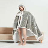 Chic Home Brighton Snuggle Hoodie Animal Pattern Robe Cozy Super Soft Ultra Plush Micromink Coral Fleece Sherpa Lined Wearable Blanket with 2 Pockets Hood Drawstring Closure - 51x71",Grey
