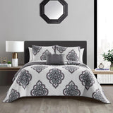 Chic Home Bentley Cotton Jacquard Quilt Set Medallion Embroidered Bedding - Sheet Set Decorative Pillows Shams Included - 8 Piece - Grey