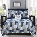 Chic Home Eliana 4 Piece Reversible Quilt Coverlet Set Embossed Patchwork Bohemian Paisley Print Quilted Design Bedding Blue