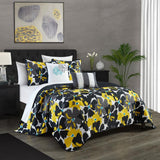 Chic Home Aster Quilt Set Contemporary Floral Design Bed In A Bag - Sheet Set Decorative Pillows Sham Included - Black