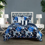 Chic Home Aster Quilt Set Contemporary Floral Design Bed In A Bag - Sheet Set Decorative Pillows Sham Included - Blue