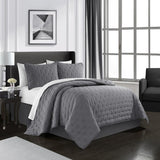 Chic Home Chyle Quilt Set Tufted Cross Stitched Design Bed In A Bag Grey