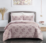 Chic Home Giverny Quilt Set Floral Pattern Print Bed In A Bag - Sheet Set Decorative Pillow Shams Included - 9 Piece - Blush Pink