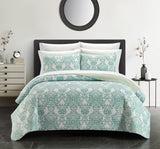 Chic Home Bassein Quilt Set Two Tone Medallion Pattern Print Bed In A Bag - Sheet Set Decorative Pillow Shams Included - 9 Piece - Sage Green