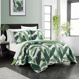 Chic Home Palm Springs Quilt Set Stitched Palm Tree Print Bed In A Bag - Sheet Set Decorative Pillow Shams Included - 9 Piece - Green