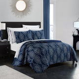 Chic Home Verona Quilt Set Striped Stitched Medallion Print Bed In A Bag - Sheet Set Decorative Pillow Shams Included - 9 Piece - Navy Blue