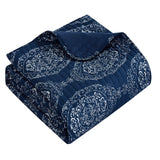 Chic Home Verona Quilt Set Striped Stitched Medallion Print Bed In A Bag - Sheet Set Decorative Pillow Shams Included - 9 Piece - Navy Blue