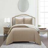 Chic Home St Paul Quilt Set Contemporary Striped Design Sherpa Lined Bedding - Pillow Shams Included - 3 Piece - Taupe