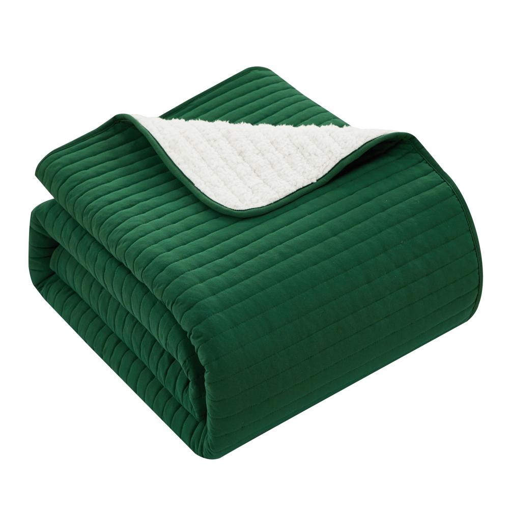 Chic Home St Paul Quilt Set Contemporary Striped Design Sherpa Lined Bedding - Pillow Shams Included - 3 Piece - Green