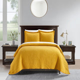 Chic Home Austin Cotton Blend Quilt Set Stone Washed Textured Floral Pattern Bed In A Bag Bedding - Sheets Pillowcases Pillow Shams Included - 7 Piece - Mustard