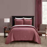 Chic Home Austin Cotton Blend Quilt Set Stone Washed Textured Floral Pattern Bed In A Bag Bedding - Sheets Pillowcases Pillow Shams Included - 7 Piece - Wine