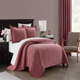 Chic Home Austin Cotton Blend Quilt Set Stone Washed Textured Floral Pattern Bedding - Pillow Shams Included - 3 Piece - Wine