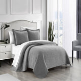 Chic Home Austin Cotton Blend Quilt Set Stone Washed Textured Floral Pattern Bed In A Bag Bedding - Sheets Pillowcases Pillow Shams Included - 7 Piece - Grey