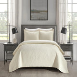 Chic Home Austin Cotton Blend Quilt Set Stone Washed Textured Floral Pattern Bedding - Pillow Shams Included - 3 Piece - Beige