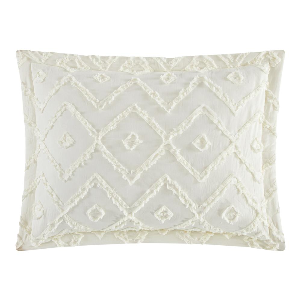 Chic Home Cody Cotton Quilt Set Clip Jacquard Geometric Pattern Bedding - Pillow Shams Included - 3 Piece - Beige