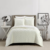 Chic Home Cody Cotton Quilt Set Clip Jacquard Geometric Pattern Bedding - Pillow Shams Included - 3 Piece - Beige