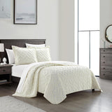 Chic Home Cody Cotton Quilt Set Clip Jacquard Geometric Pattern Bedding - Pillow Shams Included - 3 Piece - Beige