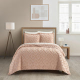 Chic Home Cody Cotton Quilt Set Clip Jacquard Geometric Pattern Bedding - Pillow Shams Included - 3 Piece - Dusty Rose