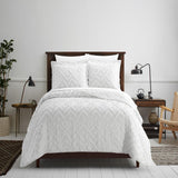 Chic Home Cody Cotton Quilt Set Clip Jacquard Geometric Pattern Bed In A Bag Bedding -Sheets Pillowcases Pillow Shams Included - 7 Piece - White