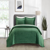 Chic Home Wafa Velvet Quilt Set Diamond Stitched Pattern Bed In A Bag Bedding - Sheets Pillowcases Pillow Shams Included - 7 Piece - Green