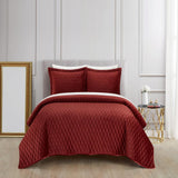 Chic Home Wafa Velvet Quilt Set Diamond Stitched Pattern Bed In A Bag Bedding - Sheets Pillowcases Pillow Shams Included - 7 Piece - Brick Red