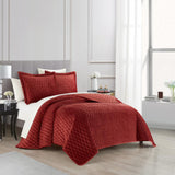 Chic Home Wafa Velvet Quilt Set Diamond Stitched Pattern Bed In A Bag Bedding - Sheets Pillowcases Pillow Shams Included - 7 Piece - Brick Red